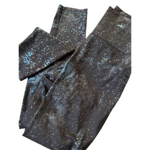 CARBON38 Leggings Black Blue Foil Splatter High Rise Athletic Women's Size XS